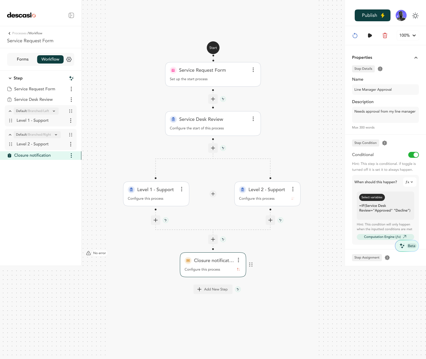No-code workflow design
